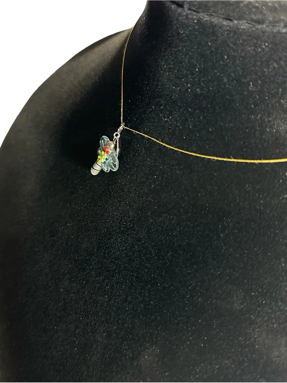 Vtg Shana Signed 925 Sterling Silver Lampwork Glass Dragonfly Pendant Charm 1.5